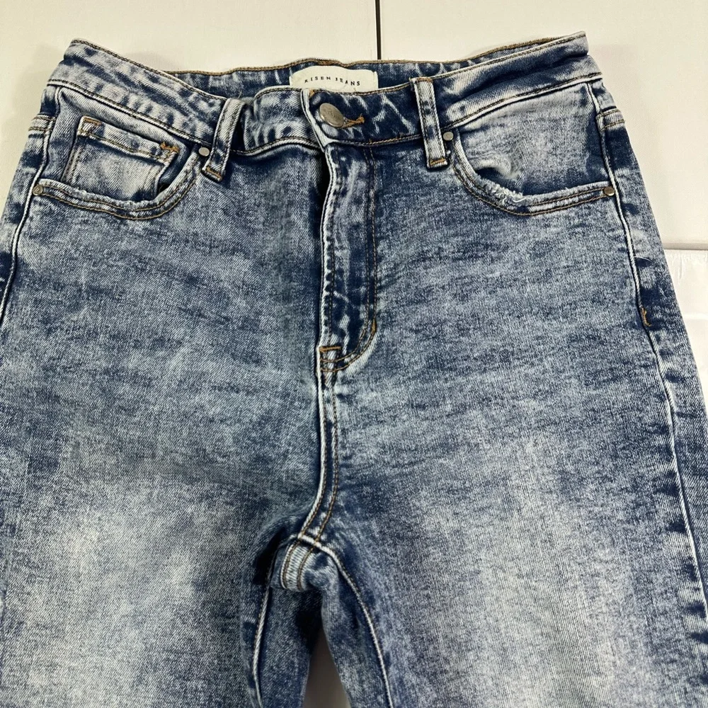 Risen Jeans Soho Chic Distressed Mid Rise Flare Jeans Acid Was Size 9/29